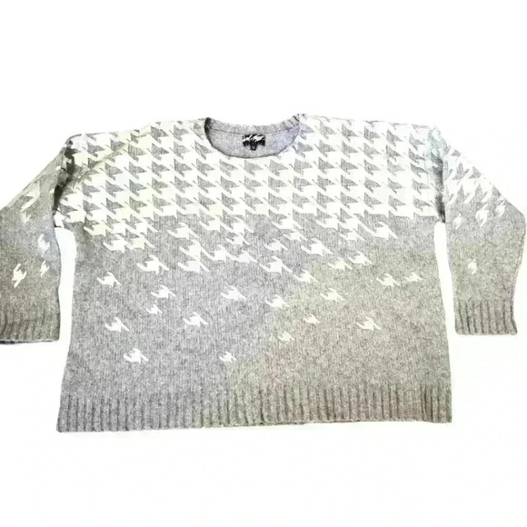 LORD & TAYLOR 424 5TH wool grey sweater with silver houndstooth. Size XL - Picture 1 of 6